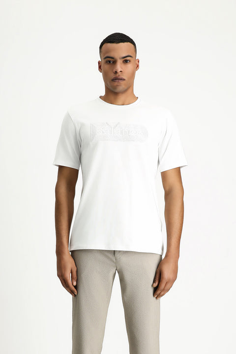 White Crew Neck Regular Fit Printed Cotton T-shirt