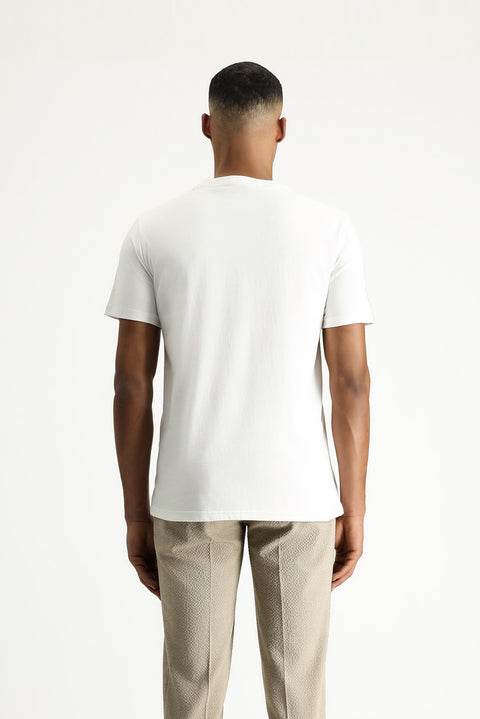 Ekru Bisiklet Yaka Slim Fit Dar Kesim Baskılı Pamuk Tişört