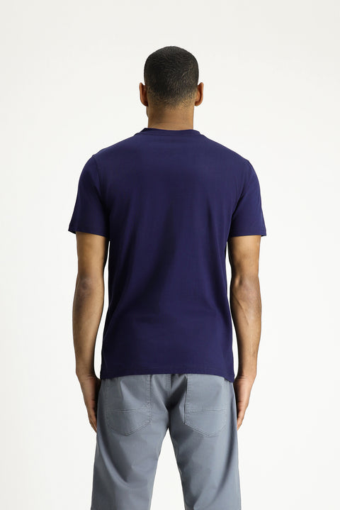 Medium Navy Crew Neck Slim Fit Printed Cotton T-shirt