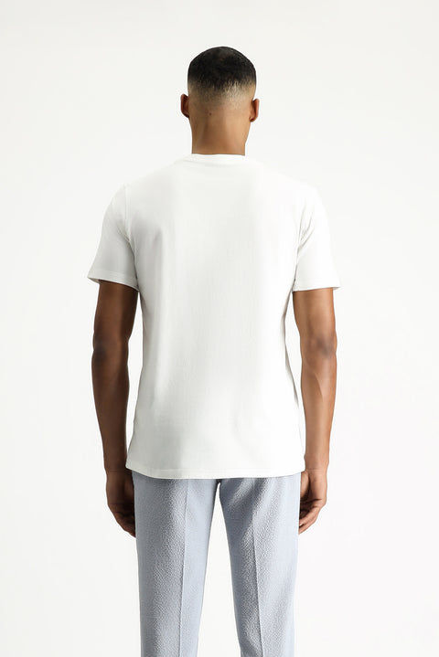 Ekru Bisiklet Yaka Slim Fit Dar Kesim Baskılı Pamuk Tişört