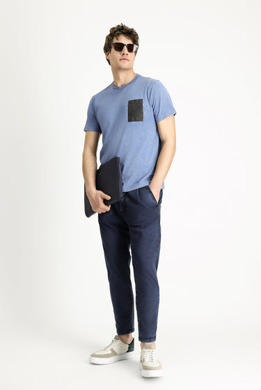 İndigo Bisiklet Yaka Slim Fit Dar Kesim Desenli Pamuk Tişört