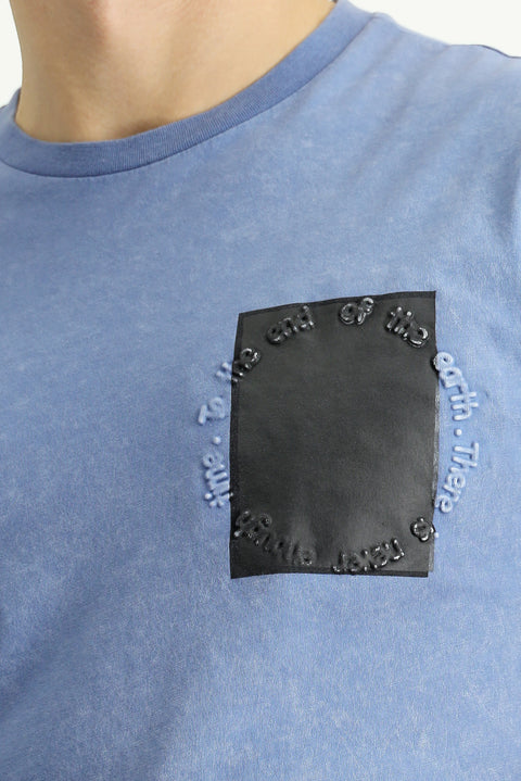 İndigo Bisiklet Yaka Slim Fit Dar Kesim Desenli Pamuk Tişört