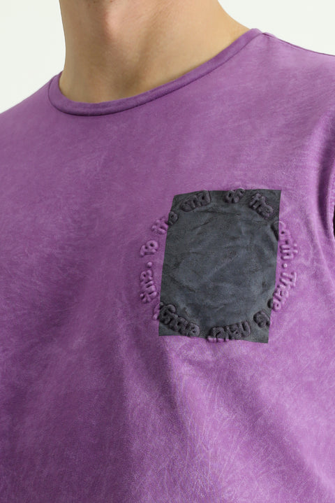 Açık Mor Bisiklet Yaka Slim Fit Dar Kesim Desenli Pamuk Tişört