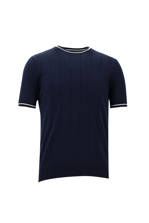 Dark Navy Crew Neck Slim Fit Narrow Cut Cotton T-Shirt
