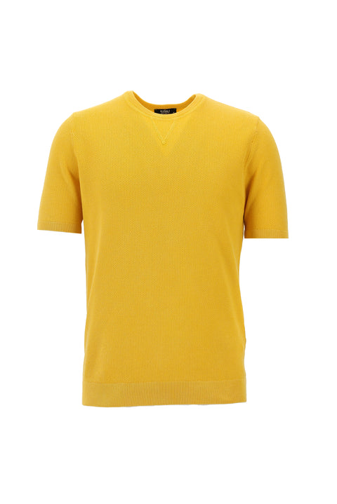 Koyu Sarı Bisiklet Yaka Slim Fit Tişört