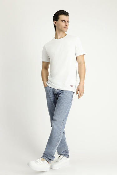  Beyaz Bisiklet Yaka Slim Fit Dar Kesim Edirne Kırmızısı Baskılı Pamuk Tişört