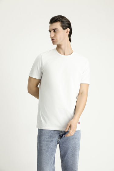  Beyaz Bisiklet Yaka Slim Fit Dar Kesim Edirne Kırmızısı Baskılı Pamuk Tişört