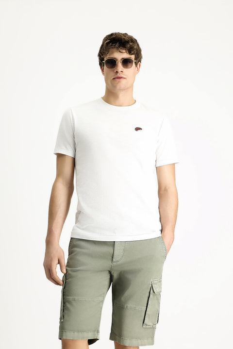 Beyaz Bisiklet Yaka Slim Fit Dar Kesim Baskılı Süprem Pamuk Tişört