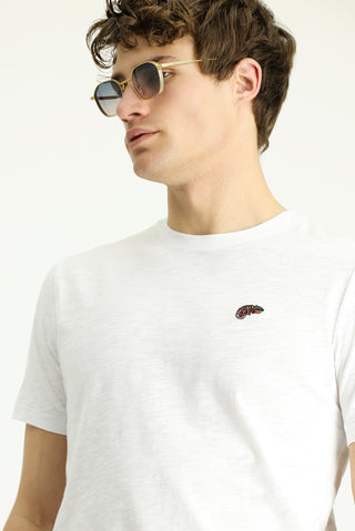  Beyaz Bisiklet Yaka Slim Fit Dar Kesim Baskılı Süprem Pamuk Tişört