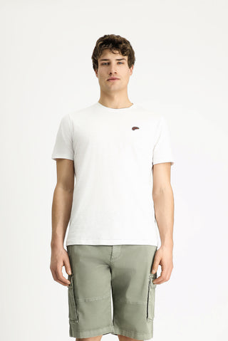  Beyaz Bisiklet Yaka Slim Fit Dar Kesim Baskılı Süprem Pamuk Tişört