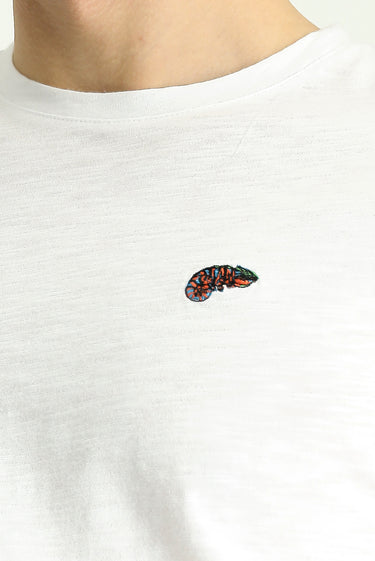 Beyaz Bisiklet Yaka Slim Fit Dar Kesim Baskılı Süprem Pamuk Tişört