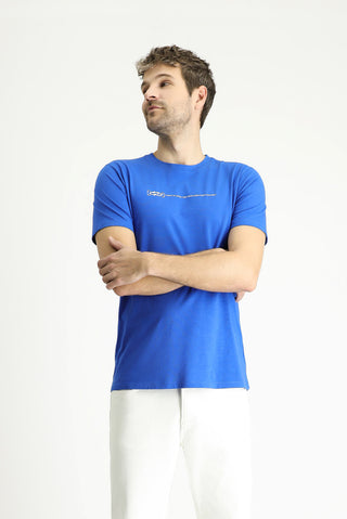  İndigo Bisiklet Yaka Slim Fit Dar Kesim Baskılı Pamuk Tişört