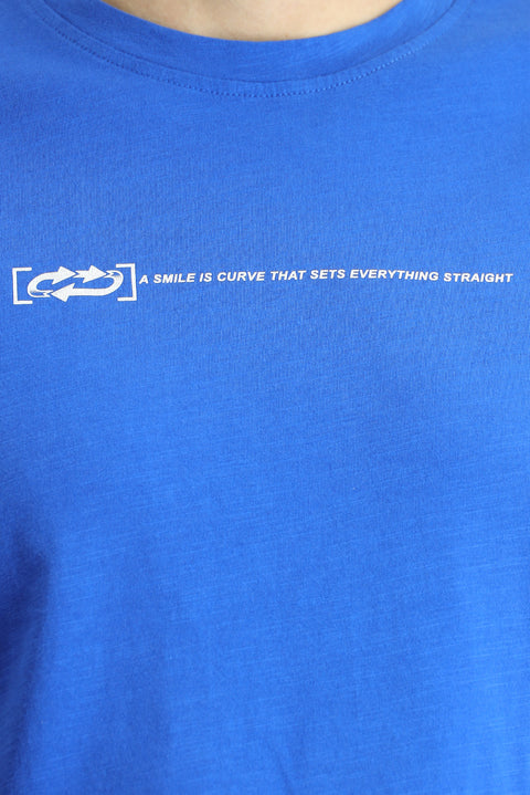 İndigo Bisiklet Yaka Slim Fit Dar Kesim Baskılı Pamuk Tişört