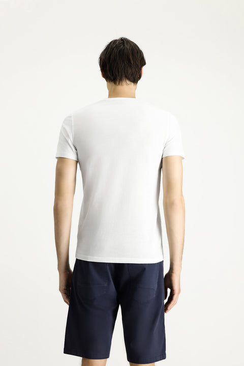 Beyaz Bisiklet Yaka Slim Fit Dar Kesim Baskılı Pamuk Tişört