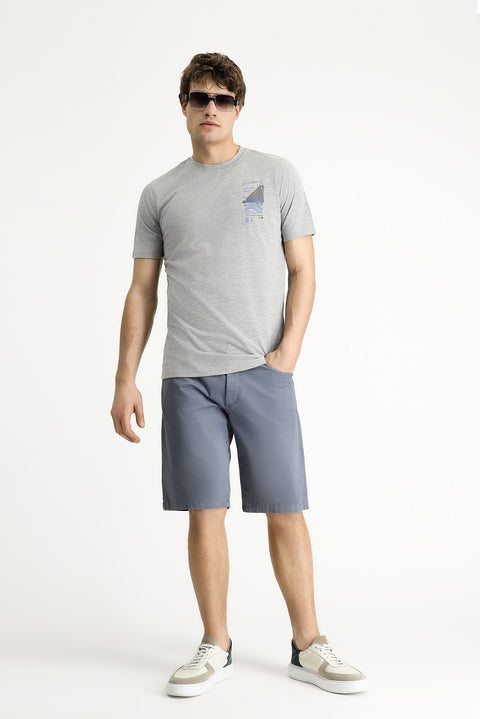 Medium Grey Crew Neck Slim Fit Printed Cotton T-Shirt