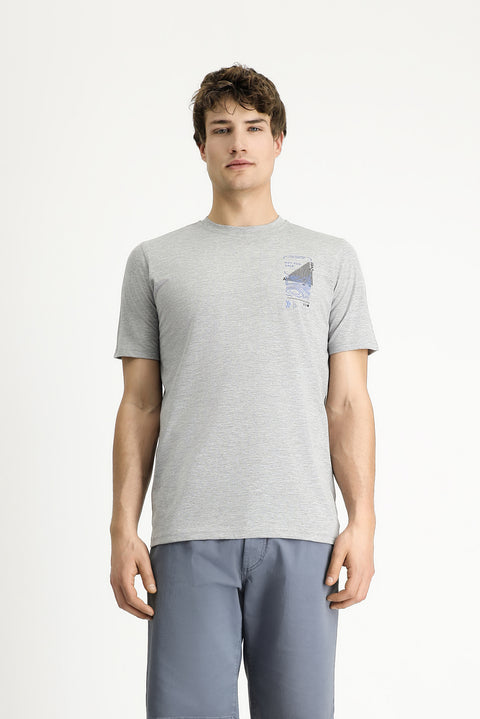 Medium Grey Crew Neck Slim Fit Printed Cotton T-Shirt