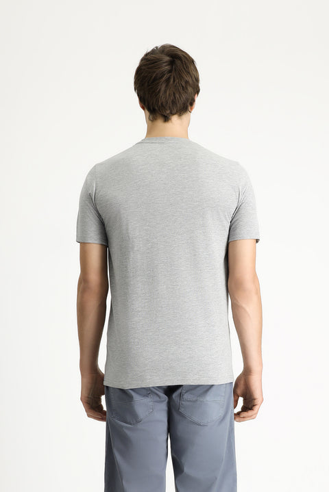 Medium Grey Crew Neck Slim Fit Printed Cotton T-Shirt