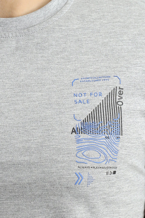 Medium Grey Crew Neck Slim Fit Printed Cotton T-Shirt