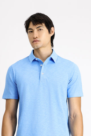  Mavi Polo Yaka Regular Fit Desenli Pamuk Tişört