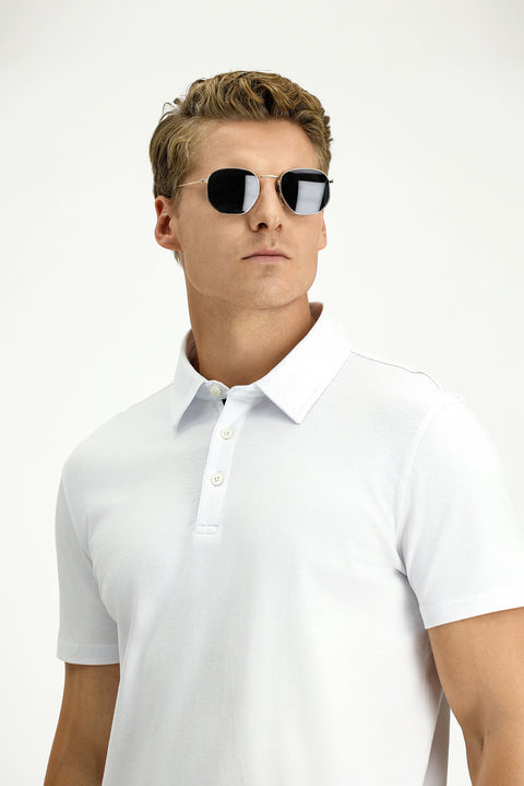 Beyaz Regular Fit Pamuk Polo Yaka Tişört