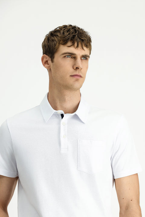 White Regular Fit Cotton Pocket Polo Shirt
