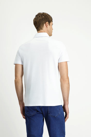 Beyaz Regular Fit Pamuk Cepli Polo Yaka Tişört