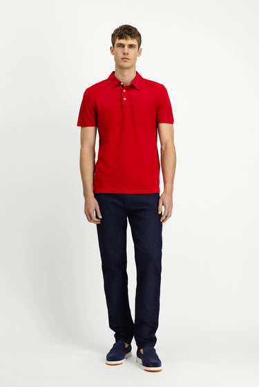 Koyu Kırmızı Regular Fit Pamuk Cepli Polo Yaka Tişört