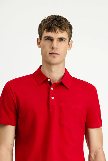 Koyu Kırmızı Regular Fit Pamuk Cepli Polo Yaka Tişört