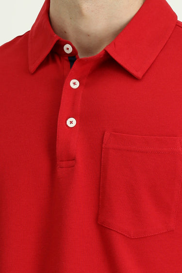 Koyu Kırmızı Regular Fit Pamuk Cepli Polo Yaka Tişört