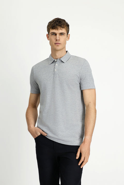 Orta Gri Melanj Regular Fit Pamuklu Polo Yaka Tişört