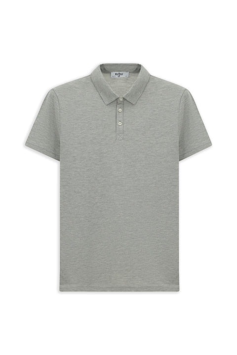 Orta Gri Melanj Regular Fit Pamuklu Polo Yaka Tişört