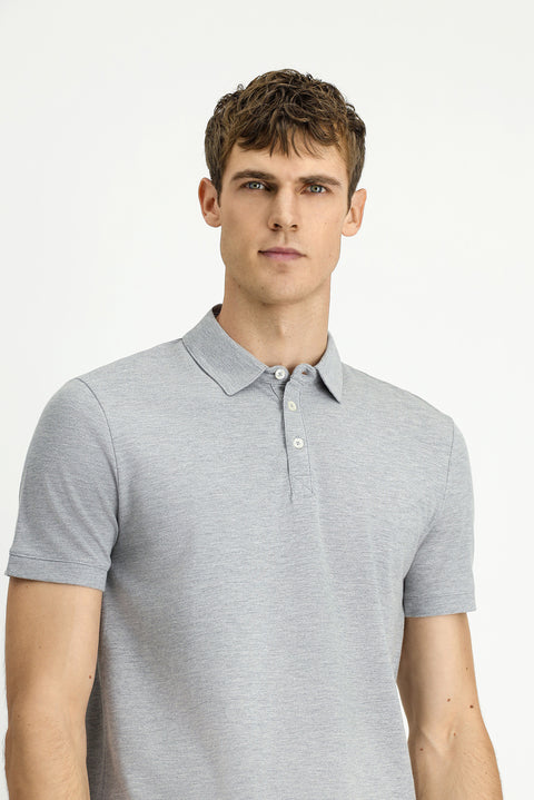 Orta Gri Melanj Regular Fit Pamuklu Polo Yaka Tişört