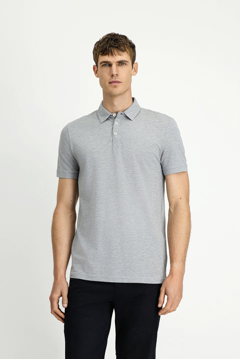 Orta Gri Melanj Regular Fit Pamuklu Polo Yaka Tişört