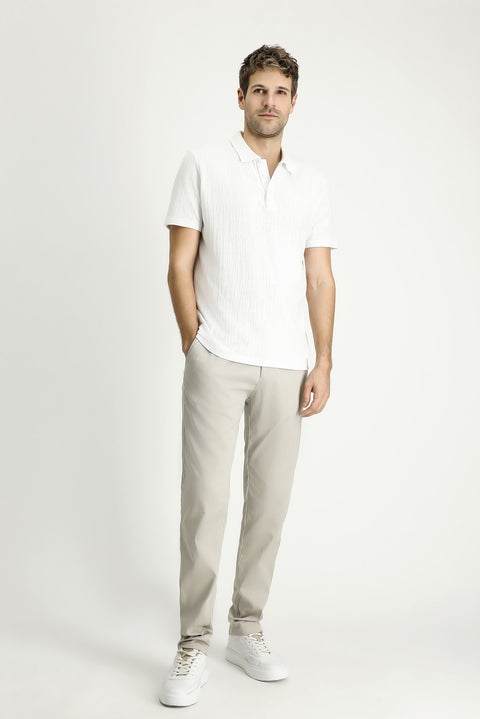 Beyaz Polo Yaka Regular Fit Desenli Pamuk Tişört