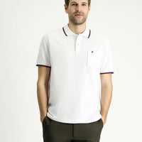 White Regular Fit Patterned Embroidered Cotton Polo Shirt