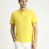 Light Yellow Regular Fit Patterned Embroidered Cotton Polo Shirt