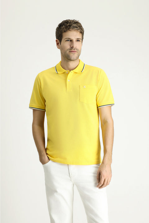 Light Yellow Regular Fit Patterned Embroidered Cotton Polo Shirt