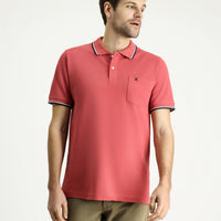 Light Red Regular Fit Patterned Embroidered Cotton Polo Shirt