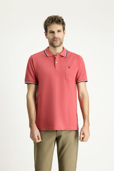 Light Red Regular Fit Patterned Embroidered Cotton Polo Shirt