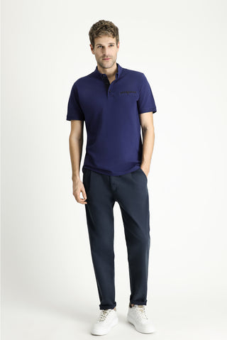  Orta Lacivert Polo Yaka Regular Fit Desenli Pamuk Tişört