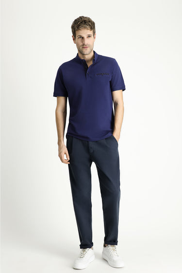  Orta Lacivert Polo Yaka Regular Fit Desenli Pamuk Tişört