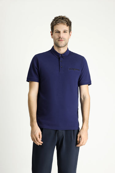  Orta Lacivert Polo Yaka Regular Fit Desenli Pamuk Tişört