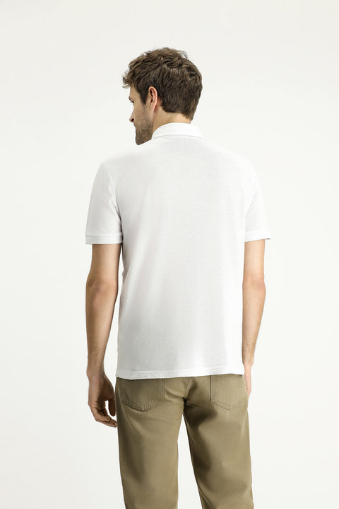 Beyaz Polo Yaka Regular Fit Desenli Pamuk Tişört