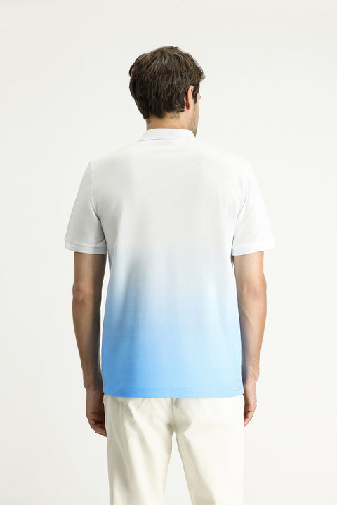 Koyu Mavi  Regular Fit Desenli Nakışlı Pamuk Polo Yaka Tişört