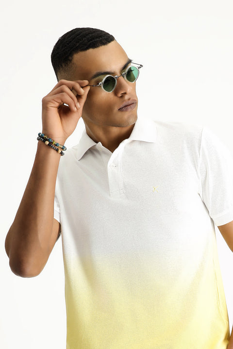 Limon Sarı Regular Fit Desenli Nakışlı Pamuk Polo Yaka Tişört