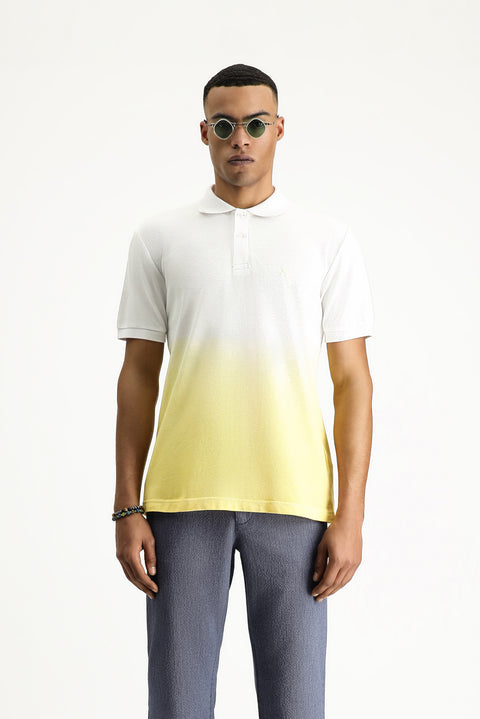 Limon Sarı Regular Fit Desenli Nakışlı Pamuk Polo Yaka Tişört