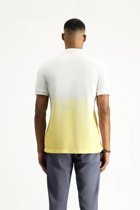 Limon Sarı Regular Fit Desenli Nakışlı Pamuk Polo Yaka Tişört