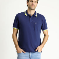 Orta Lacivert Polo Yaka Regular Fit Desenli Nakışlı Pamuk Tişört