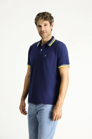  Orta Lacivert Polo Yaka Regular Fit Desenli Nakışlı Pamuk Tişört