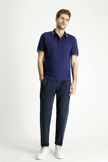  Orta Lacivert Polo Yaka Regular Fit Desenli Pamuklu Tişört